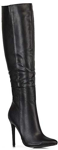 ESSEX GLAM Womens Knee High Boots Mid High Heel Ladies Pointed Toe Shoes Size 3-8