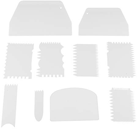 Samfox 10Pcs Plastic Cake Edge Scrappers, Dough Scraper Cake Scraper Buttercream Smoother Shape Jagged Edge for Bread Baking Cake Enthusiast Beginner Baker