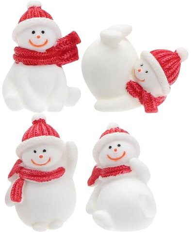 4 x Deko Figur Schneemann mit Wintermütze,Polystein weiß mit bunten Mützen,Schneemänner Figuren Geschenkdeko Winter Weihnachten
