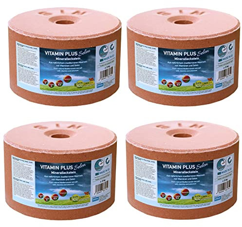 imima Mineralleckstein Pferd Vitamin Plus Selen Salzleckstein Set 4 x 3kg - Salzlecksteine für Pferde, Schafe, Ziegen, Wild und Rind - Salz Leckstein Mineralstein
