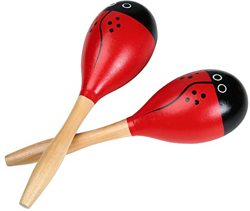 Maracas, Wooden Shaker Musical Percussion Instrument for Adult Kids Babies Toddlers, Red