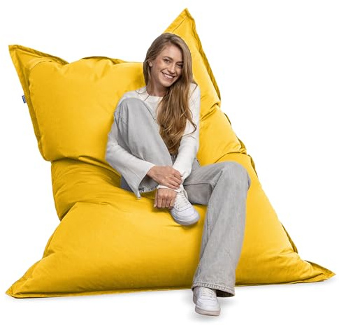Bruni Pouf géant Caree Jaune – Pouf rectangulaire XXL 140 x 180 cm et remplissage 400 l, housse amovible, pour l'intérieur et l'extérieur - Fabriqué en Allemagne