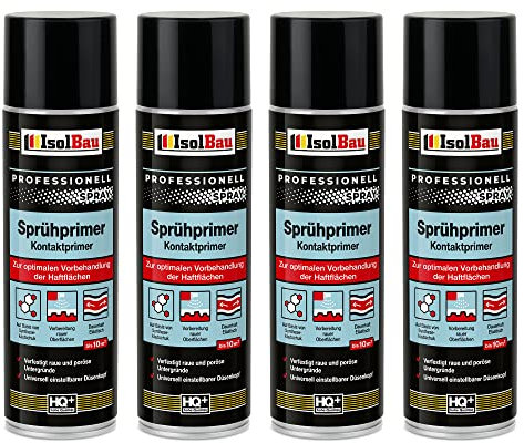 Isolbau Sprühprimer 4 x 500 ml - Kontakt-Primer zur Vorbehandlung der Haftflächen - Haftvermittler für Glas, Holz, Metall, Mauerwerk, PVC, Beton uvm