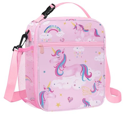 Clastyle Unicorn Insulated Lunch Bag Large Thermal Cooler Bag for Girl Picnic Lunch Box Tote, Pink Rainbow Cloud