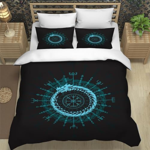 WIKINGER Bettwäsche 135x200 cm 4teilig Jungen 100% Mikrofaser Sommer Weiche Winter Warm Kinder Bettbezüge mit Reißverschluss 3D Drachen Bettbezug mit 2 Kissenbezüge 80x80 cm