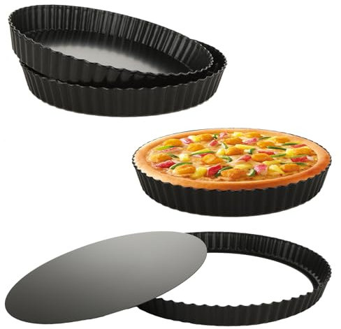DAJAVE Tarteform 4 Stück Tarteform mit Hebeboden 28 cm und 20 cm Quicheform mit Hebeboden, Antihaftbeschichtung Quiche Obstkuchenform Tortenboden Backform schwarz