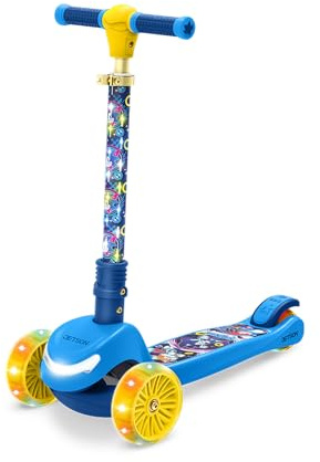 Jetson Sonic Three-Wheel Light Up Kick Scooter, Light up Stem & Wheels, Height Adjustable Handlebar, Rear Brake, Foldable, Ages 3+, JSNC2-3KIK