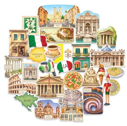 Navy Peony Adesivi Viaggio Storici Roma (28 pz) — Per Scrapbook e Diari
