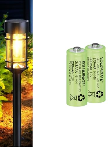 SOLUMINATE™ 2/3AAA Rechargeable Solar Light Batteries 1.2V NiMH (2-Pack) | Designed for use in outdoor garden solar lights. Tiny size 2/3-AAA 30mm x 10.5mm. Shorter than AAA. Latest NiMH. A UK brand.