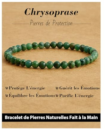Landorilo Bracciale di Pietre Naturali Rotonde da 4 mm, Braccialetti Yoga Elastico per Uomo e Donne, Bracciali Portafortuna con Perline di Ricambio, Regali di Gioielli(R Crisoprasio)