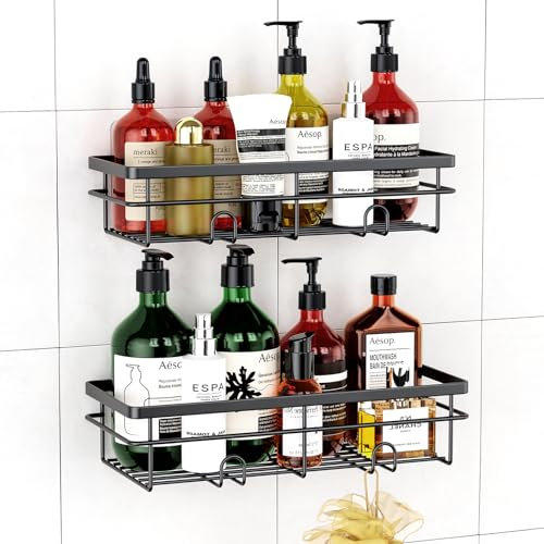 Uamector Duschablage ohne Bohren - Duschregal - Rostfrei Badezimmer Regal - Badregal Shampoo Halterung für Dusche (Schwarz, 2 Stück)