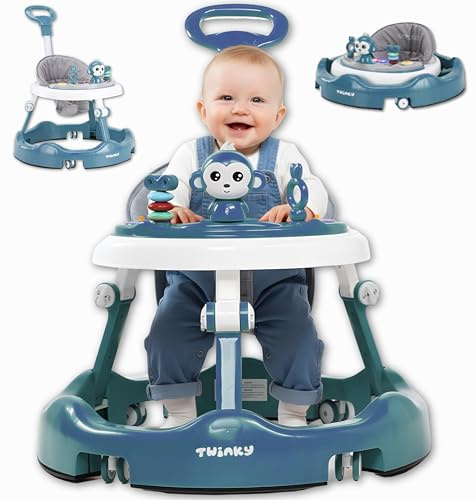 Twinky® Gåvagn Lära-gå Gåstol/Baby Walker med aktivitetsbricka och golvmatta – stabil gåhjälp för spädbarn – 4 höjdlägen – hopfällbar – för första steg 6M+