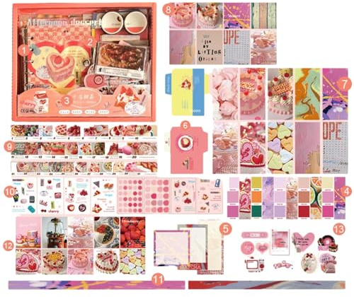 Joucien A6 Creative Retro Handbook Box Set Coil Loose Leaf Notebook-Pink Box Set+ Bag