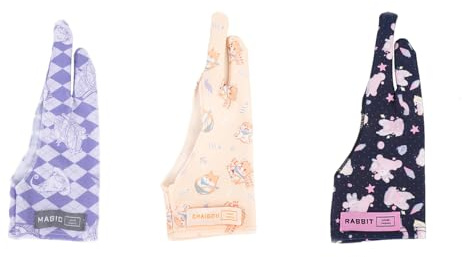 Spaseeba 3 Pcs Artist Drawing Glove Art Two-Finger Glove Animal Print for Drawing Tablet/Pen Display/iPad for Right and Left Hand, M Size