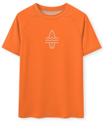 Glimnerize Boys Fishing Water Beach Surfing Rashguard Sun Protection Swimwear Surfing Shirts UPF 50+ Swim Shirts Surfboard Orange 9-10 Years