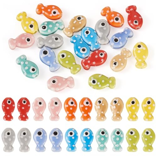 Sparkeads 10 perline in ceramica a forma di pesce, in porcellana, 19,5 x 11 mm, per gioielli fai da te, collane, bracciali, portachiavi, accessori
