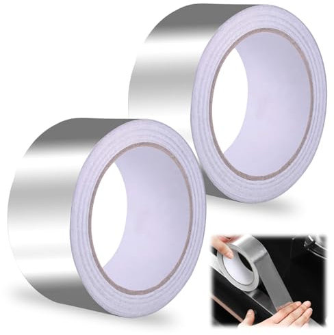 2 Rouleau Bande de Papier D’aluminium 50mm x 50m Autocollant Ruban Adhesif Haute Temperature Ruban Adhésif en Aluminium, Ruban Adhésif Aluminium pour L'étanchéité et le Colmatage Réparation des Métaux