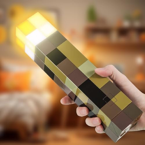 Lámpara de pared con antorcha Miner Game Craft 28 cm lámpara de noche USB recargable, Miner Game LED luces mano/pared pared iluminación lámpara de noche para niños, regalos, habitaciones y fiestas