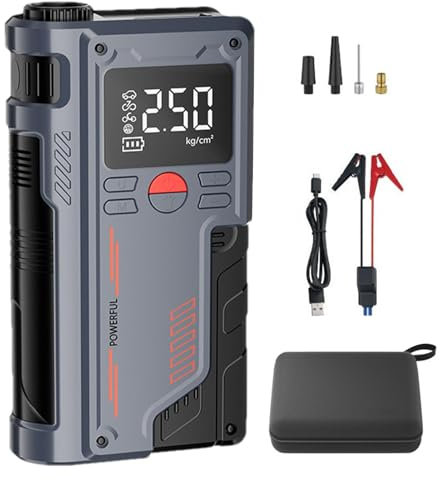 Aide au démarrage avec compresseur d'air, aide au démarrage de batterie de voiture - Design portable pour cavalier de voiture avec affichage numérique LED - Boîte de saut précise avec compresseur