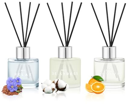3 Pack 50ml Profumatore per Ambienti,Lino/Cotone/Arancia,Diffusore Profumo Ambiente con 12 Bastoncini,Diffusore di Fragranze per Bagno,Appartamento,Decorazione Della Casa