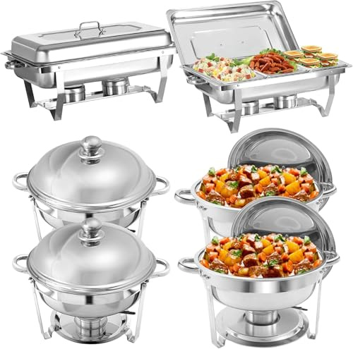 Set di 6 scaldavivande per buffet, con coperchio e supporto, in acciaio inox, per catering, feste, matrimoni ed eventi, soluzione elegante