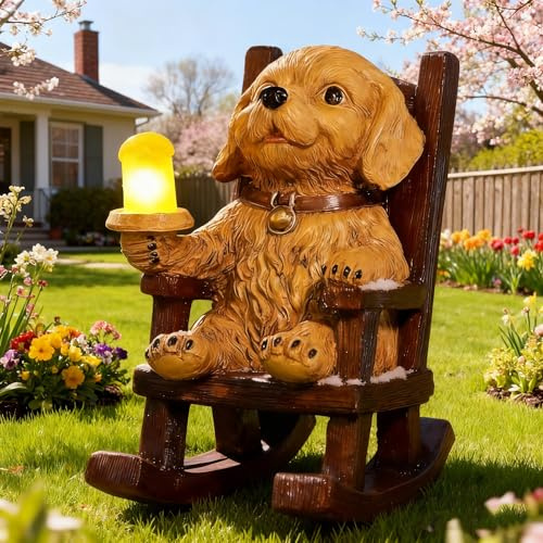 Solar Dog Garden Statue - Outdoor Dog Decor with Solar Lantern, Resin Solar Garden Statue Waterproof for Patio Porch Yard and Lawn - Dog Figurines Gifts for Mom Grandma Women Dogs Lovers Housewarming