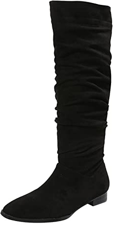 Botas altas hasta la rodilla para mujer con tacón de bloque - Botas por encima de la rodilla de ante Botas largas de punta puntiaguda Botas antideslizantes Botas de equitación Vintage Botas clásicas