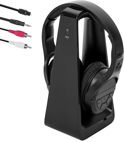 Auriculares de TV inalámbricos con base de carga, auriculares inalámbricos para ver la televisión, grandes botones de control de volumen y amplificación de sonido para personas mayores, auriculares