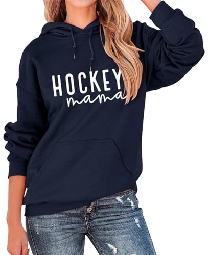 Generisch Felpa con cappuccio da donna con hockey Mama-Spruch – Felpa casual per mamme di hockey su ghiaccio, felpa per fan e membri della famiglia sul campo di gioco, Stil_k04 blu navy, L