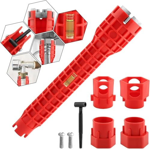 VOBOR Herbst Llave Multifuncional 14 en 1, Herramienta de Fontanería para Grifos, Fregaderos y Mangueras, Antideslizante con Adaptadores, Para WC, Baño y Cocina