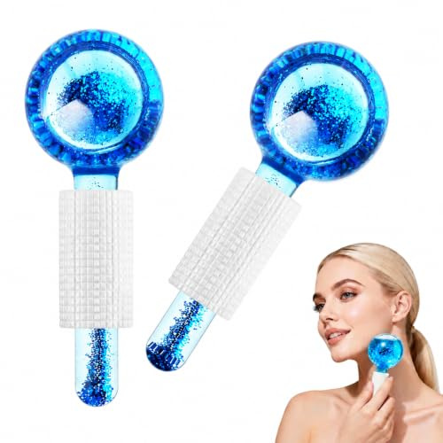 Beugo 2 Pcs Ice Globes, Cooling Globes for Face, Neck & Eyes, Cold Glass Ice Roller Ball, Cryo Sticks Face Globe, Cooling Facial Skincare Tool, Soothe & Relax Skin, Blue