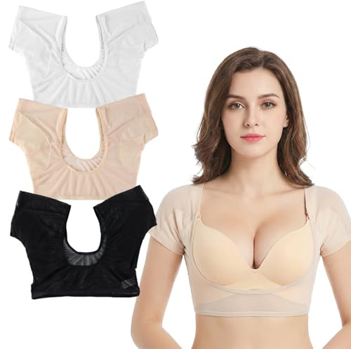 Cobee 3 stycken damer svettskydd underkläder väst, sweat-skjortor armkuddar damer tvättbara underarm kuddar nät andas svetskuddar spets för yoga sport sommaraktiviteter jogging och träning (L)