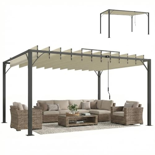 Outsunny Pérgola de Jardín 3x4 m, Cenador de Jardín con Techo de Lamas Orientables a 135°, Columna de Aluminio, Vigas de Hierro, Protección UPF30+, Pabellón para Exterior, Patio, Terraza, Blanco Crema