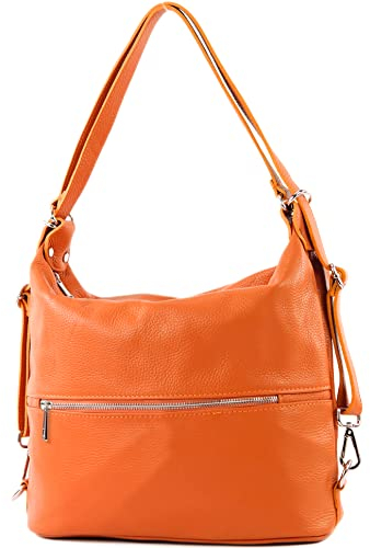 modamoda de T189 Damen Leder Rucksack Damentasche 2in1 handmade in Italy, Farbe:Orange