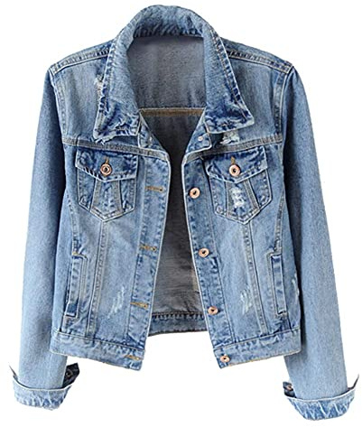 Kedera Womens Denim Jackets Distressed Ripped Long Sleeve Jean Jacket Coats