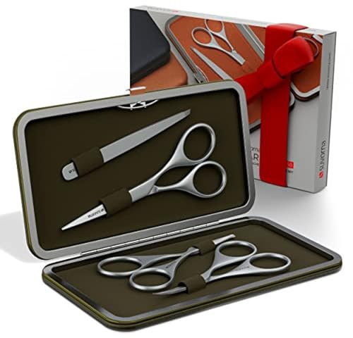 Kit Barba e Baffi Suvorna con Forbici Barba da uomo, Forbici Baffi, Forbici Naso, Forbici Sopracciglia e Pinzetta per Peli Viso | Set forbici da parrucchiere e set forbici per capelli. (Verde)