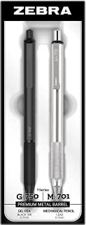 Zebra Pen Premium Writing Set, G-750 and M-701 Retractable Gel Black Ink Pen/Pencil Gift Set, Premium Brass and Steel Barrel, Medium/Fine Point, 0.7mm, 2-Pack (10512)
