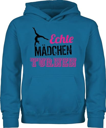 Kinder Hoodie Jungen - Sport Kleidung - Echte Mädchen turnen fuchsia - schwarz - 152 (12/13 Jahre) - Himmelblau - 25. geburtstag turn pullover turnerin hudis turner pulli mädels hoody pullis