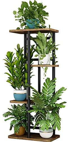 LINZINAR Supporto per piante a 4 ripiani e 5 in vaso, per giardino, angolo, balcone, soggiorno (4 ripiani, 5 in vaso, nero)