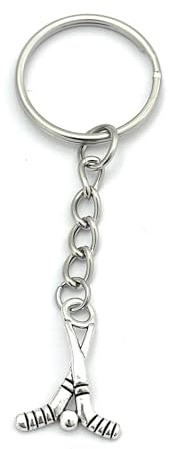 FizzyButton Gifts Hockey Sticks Keyring with Silver Tone Charm | Silver Tone Keychain, Novelty Match Player Gift
