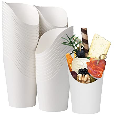 50 Stück 14oz Entsorgung Take-Out Party Frozen Dessert Supplies Backen Kuchen Eier Blätterteig Waffel Pommes Frites Chips Eis Snacks Kraftpapier Tassenhalter (Weiß)