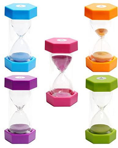 SANDTIMER 5 PcsColorful Hourglass, Sand Timers, Acrylic Hourglass Timer, Kitchen Timer,1/3/5/10/30 Minutes Sandglass for Classroom, Home, Kitchen, Office Decoration