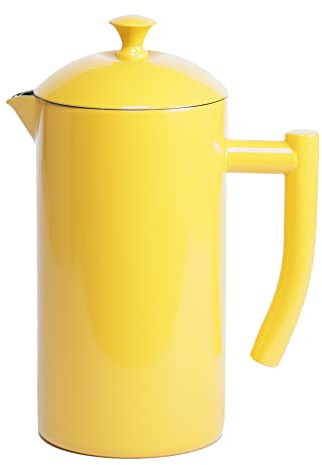 Frieling Stainless Steel French Press Coffee Maker - 34 Fl Oz, Yellow - Double-Walled with Double Filter - Insulated Plastic-Free Coffee Press for Camping & Travel