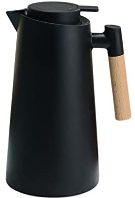 Pichet isotherme,ERYUE 1L Carafe à café thermique Double paroi cafetière sous vide Carafe thermique Thermos Pot avec manche en bois Bouilloire à eau Flacon isolé Carafe à thé gardant au chaud et au f