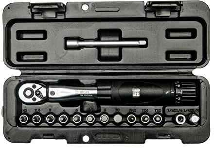 Drehmomentschlüssel klein 1/4 Zoll für Auto, Motorrad & Fahrrad | Kleiner Ratschenkasten mit Bit Set 2-24 Nm 15 teilig | Profi Steckschlüssel Werkzeug Set mit Nüssen | WGB
