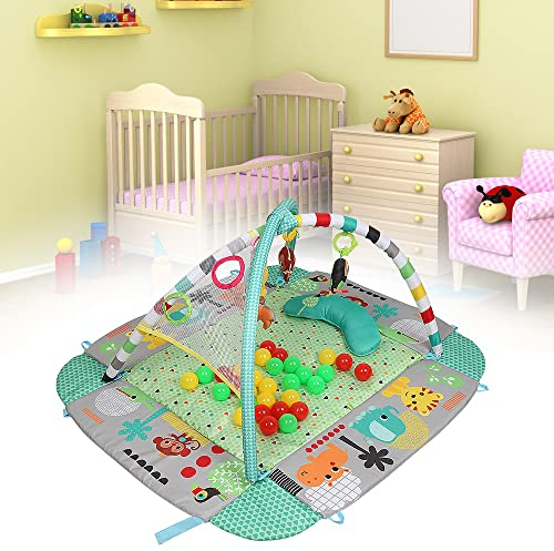 Baby Spieldecke, Baby Gyms Spielbogen, Krabbeldecke Baby Rutschfest,Erlebnisdecke, Baby Spielmatte mit Spielzeug und kleiner Ball. (mit 30 Kugeln/grün)