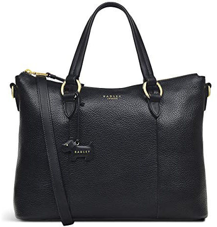 RADLEY London Eel Alley Stripe Large Ziptop Multiway Handbag for Women, Made from Grained Black Leather, Women's Handbag with Twin Grab Handles, Detachable Cross Body Strap & Zip Fastening