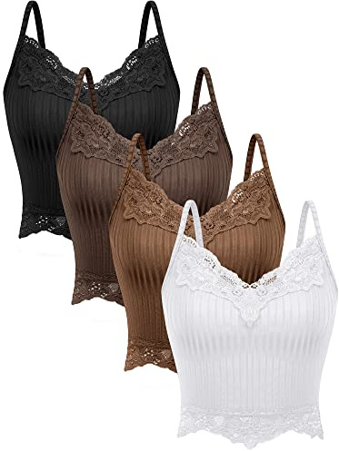 Bencailor 4 Pièces Débardeurs en Dentelle Y2k pour Femme Camisole Haut Court (Chocolat Noir, Chocolat, Blanc, Noir, S)