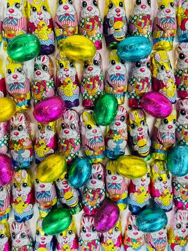 100g Bunte Osterhasen und Schokoeier aus Milchschokolade mit Milchcremefüllung I mit Oster-Aufkleber I Osterhasen aus Schokolade I Ostersüßigkeiten I Oyoy Osterschokolade I Schokoladengeschenk Ostern