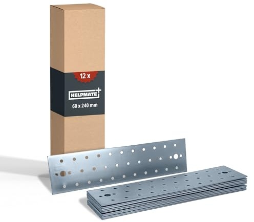HELPMATE - 12 pezzi piastrine forate 60x240 mm - Connettore piatto galvanizzato blu - Giunzione per legno con protezione corrosiva eccellente, stabile & durevole - Montaggio facile